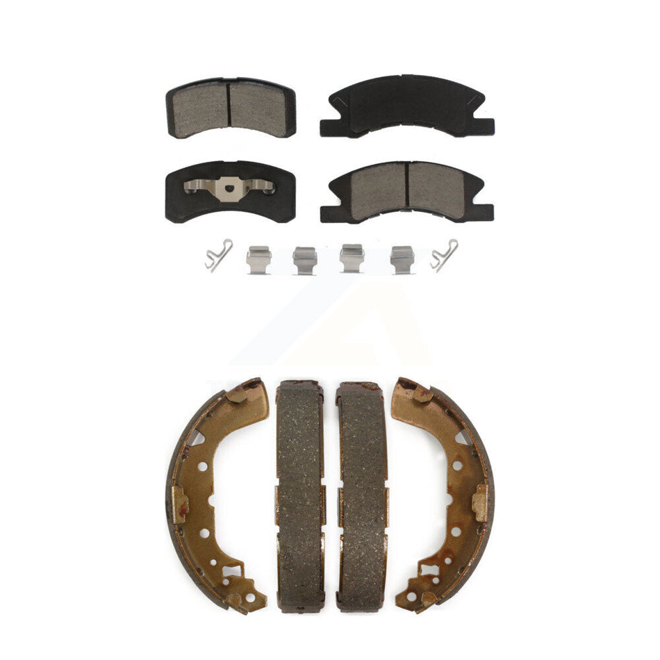 Front Rear Ceramic Brake Pads And Drum Shoes Kit For 2014-2015 Mitsubishi Mirage KCN-100441