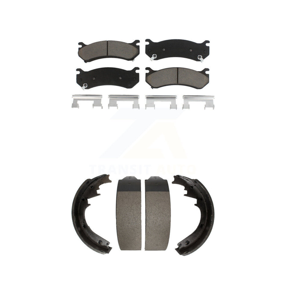 Front Rear Ceramic Brake Pads And Drum Shoes Kit For 2000 GMC Yukon Disc rear brakes With 11" Diameter KCN-100471