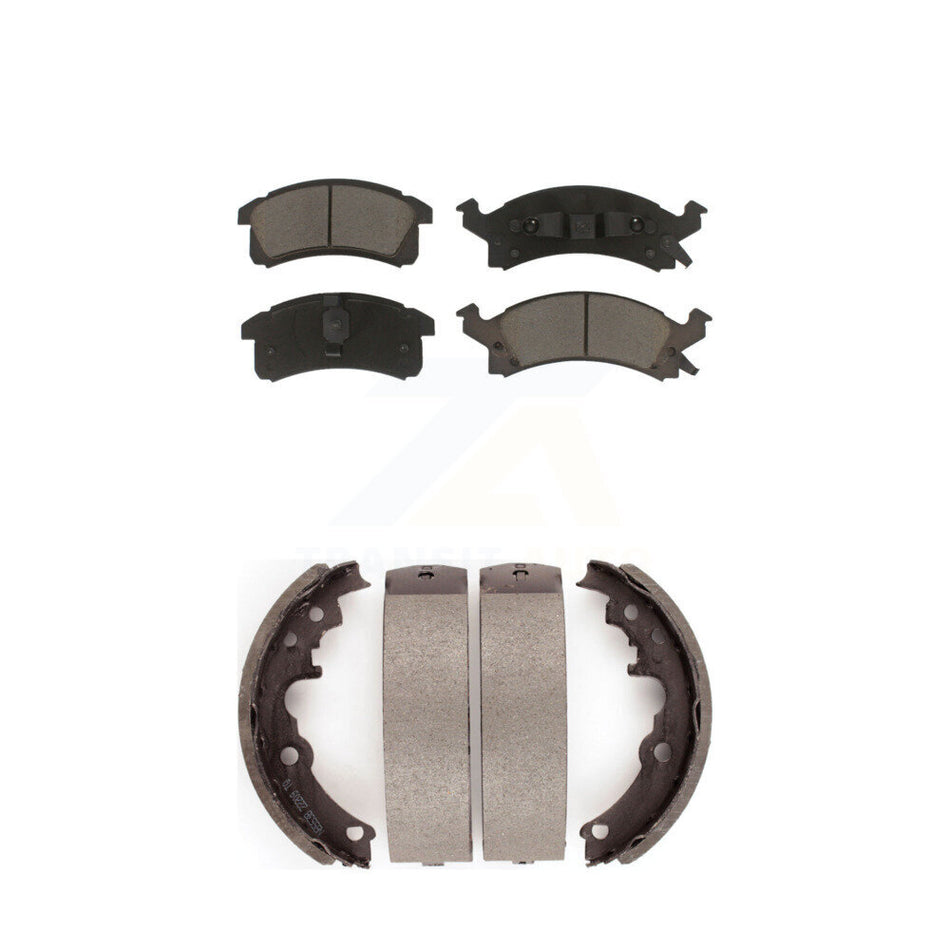 Front Rear Ceramic Brake Pads And Drum Shoes Kit For Chevrolet Cavalier Pontiac Sunfire Grand Am Buick Skylark Corsica Oldsmobile Achieva Beretta Sunbird Cutlass Calais KCN-100754
