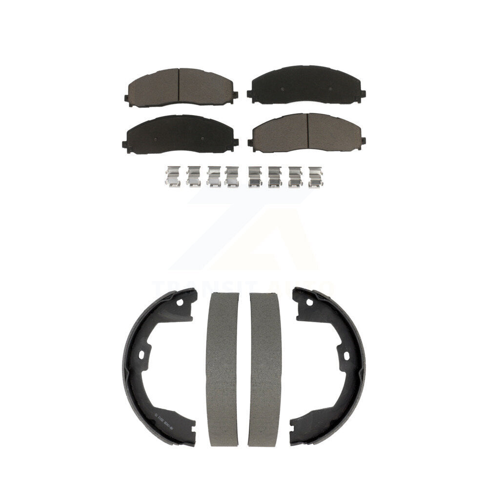 Front Rear Ceramic Brake Pads And Drum Shoes Kit For Ford F-350 Super Duty F-250 F-450 KCN-100776