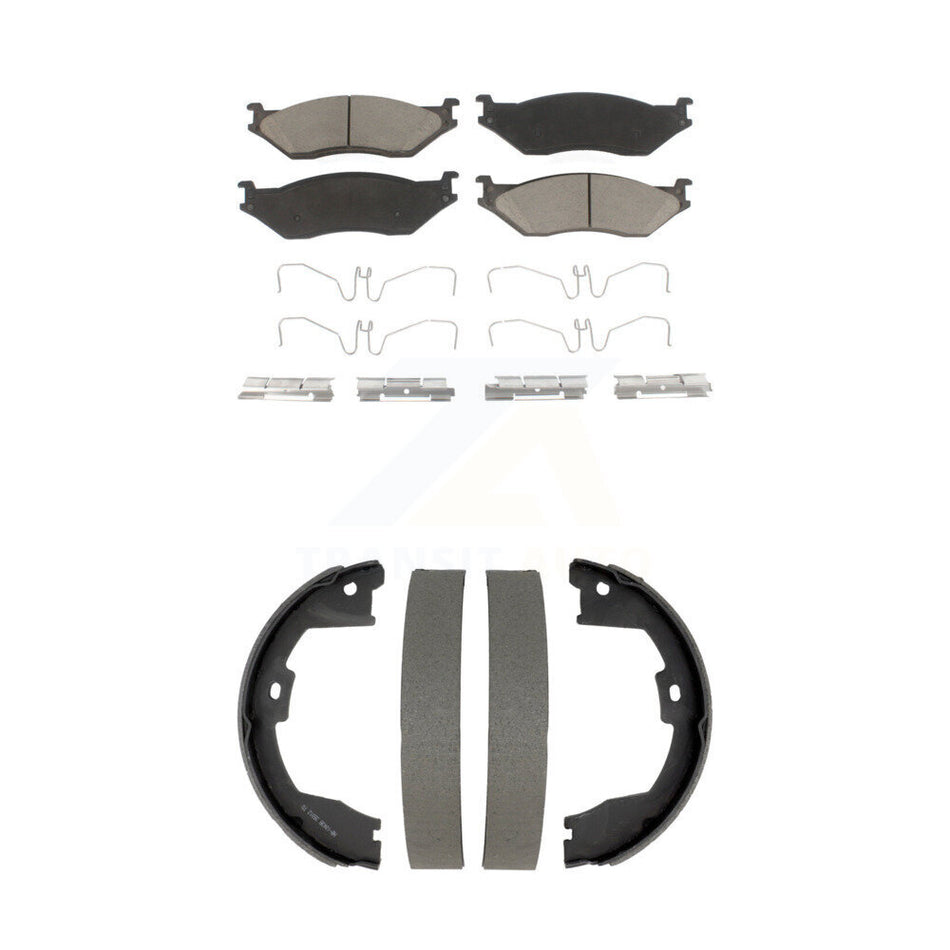 Front Rear Ceramic Brake Pads Drum Shoes Kit For Ford F-450 Super Duty With 10 Lug Wheels KCN-100777
