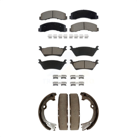 Front Rear Ceramic Brake Pads & Parking Shoe Kit For Ford F-150 With Manual KCN-100786