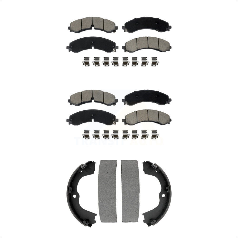 Front Rear Ceramic Brake Pads Parking Shoe Kit For GMC Chevrolet Sierra 2500 HD Silverado KCN-100803