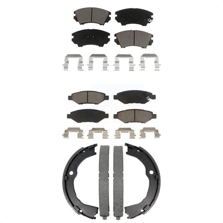 Front Rear Ceramic Brake Pads And Parking Shoes Kit For 2010-2015 Chevrolet Camaro LT LS KCN-100813