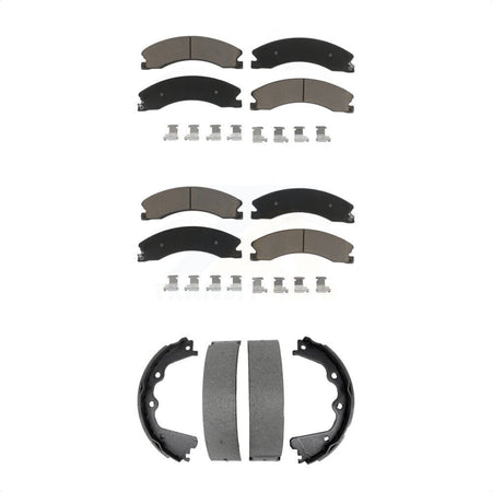 Front Rear Ceramic Brake Pads Parking Shoe Kit For GMC Chevrolet Sierra 2500 HD Silverado KCN-100821