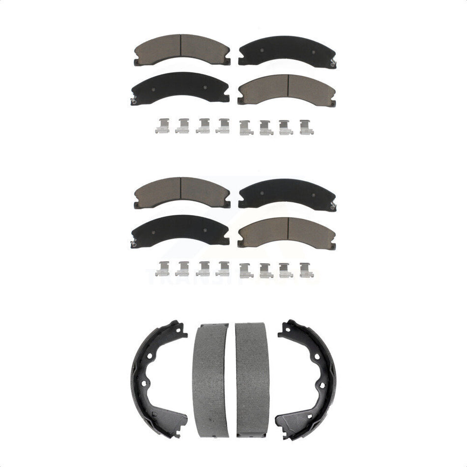 Front Rear Ceramic Brake Pads Parking Shoe Kit For GMC Chevrolet Sierra 2500 HD Silverado KCN-100821