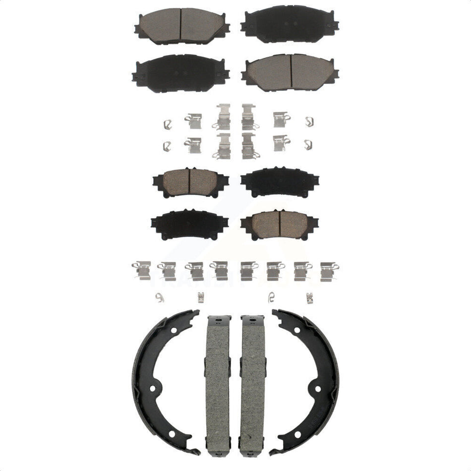 Front Rear Ceramic Brake Pads Parking Shoe Kit For 14-15 Lexus IS250 With F Sport Package KCN-100841