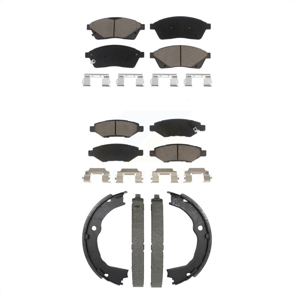 Front Rear Ceramic Brake Pads And Parking Shoes Kit For 2010-2016 Cadillac SRX KCN-100843
