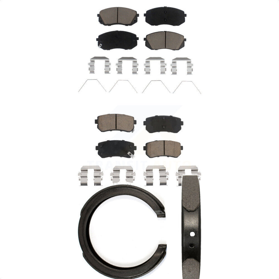 Front Rear Ceramic Brake Pads & Parking Shoe Kit For Kia Optima With Manual KCN-100857