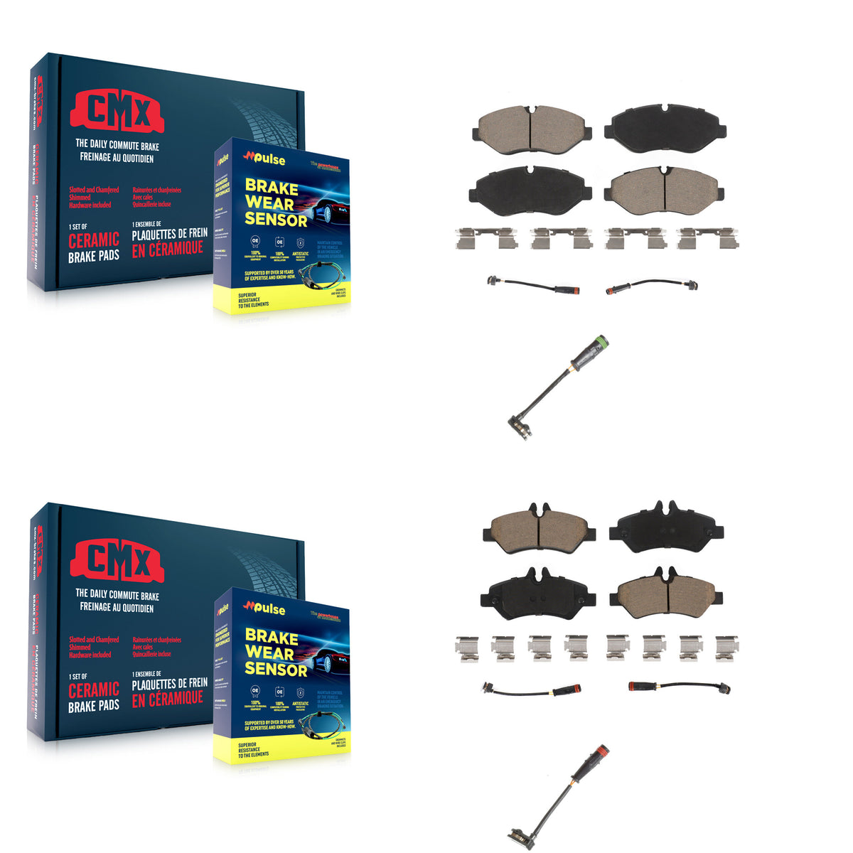Front Rear Ceramic Brake Pads Extra Wear Sensor Kit For Sprinter 2500 Mercedes-Benz Dodge KCW-100027