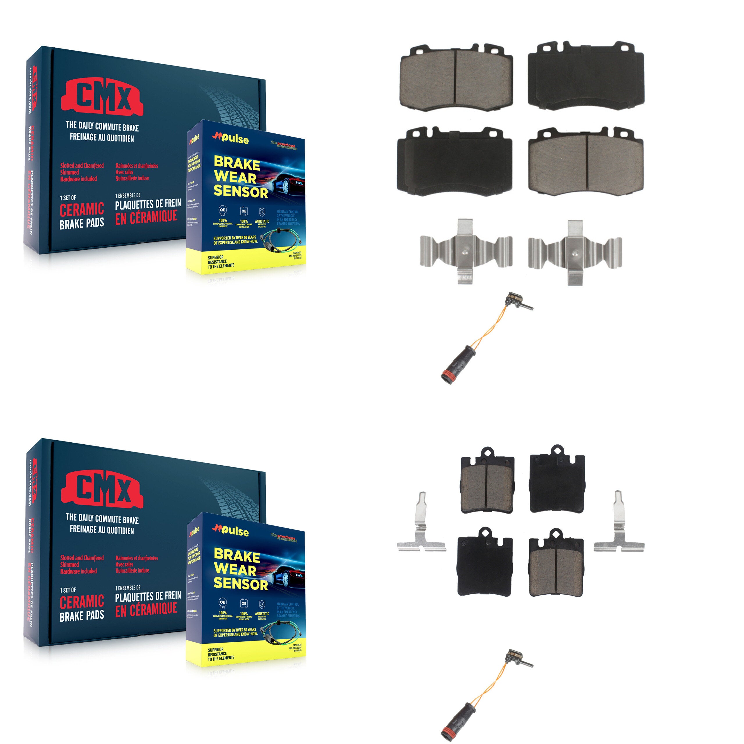 Front Rear Ceramic Disc Brake Pad Wear Sensor Kit For Mercedes-Benz C230 SLK350 C320 C350 KCW-100034
