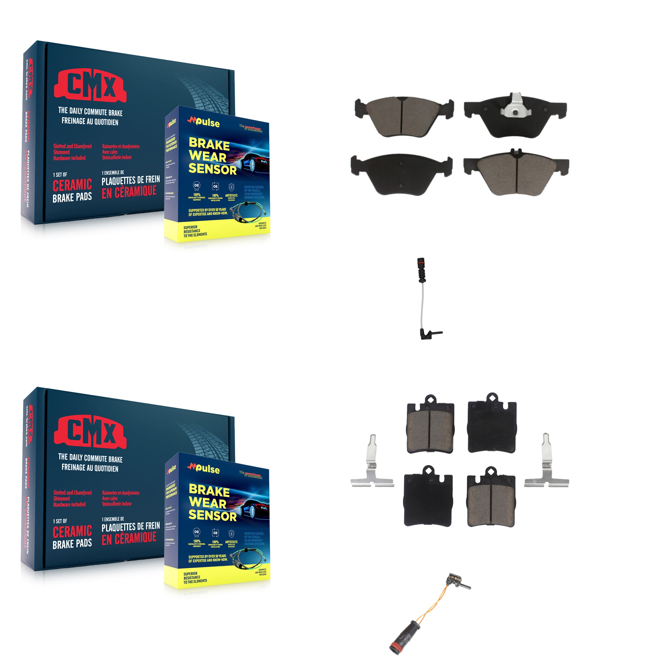 Front Rear Ceramic Disc Brake Pads And Wear Sensors Kit For Mercedes-Benz CLK320 KCW-100038