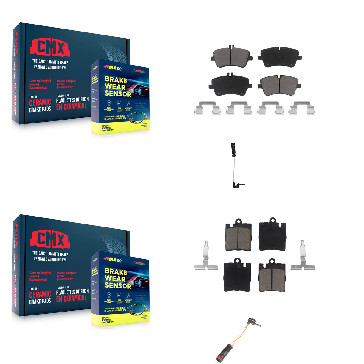 Front Rear Ceramic Brake Pads Wear Sensor Kit For 03 Mercedes-Benz CLK320 Coupe with 3.2L KCW-100039