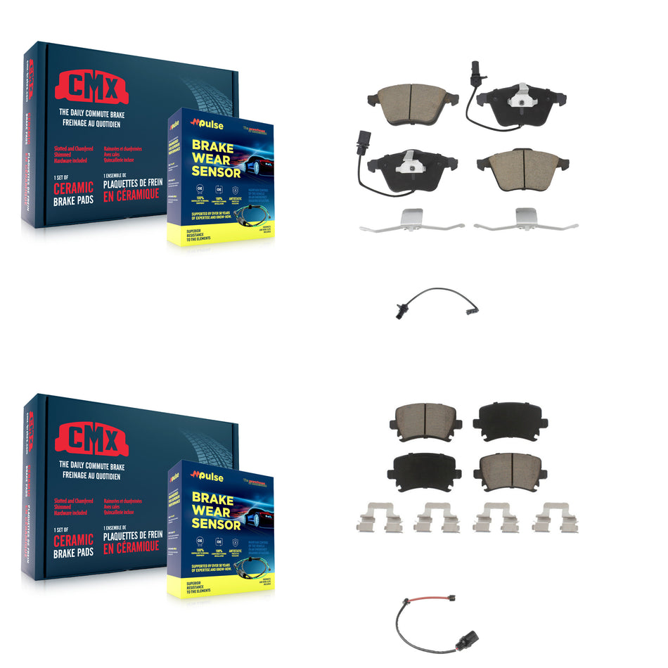 Front Rear Ceramic Disc Brake Pads And Extra Wear Sensors Kit For 2011 Audi A6 KCW-100054