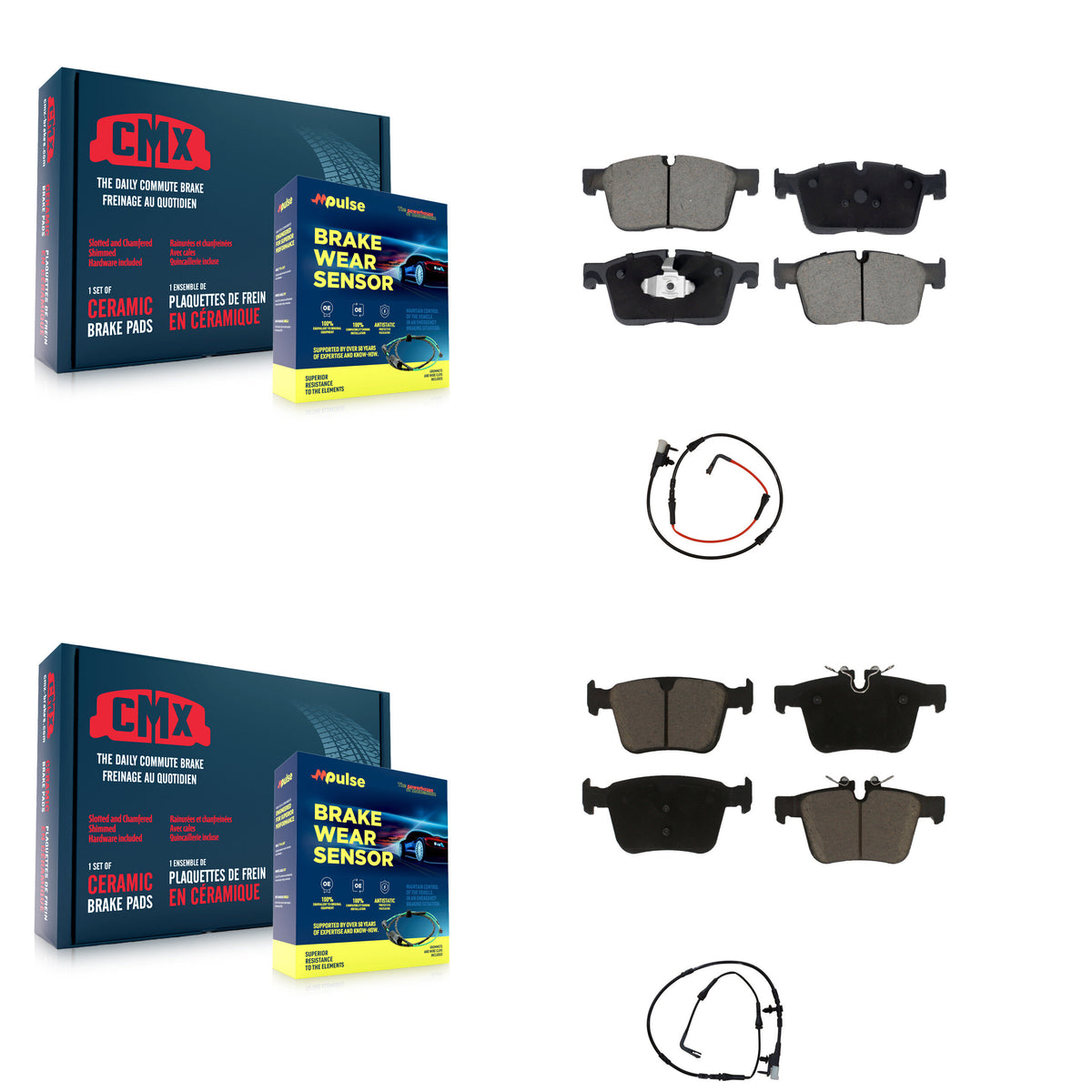 Front Rear Ceramic Disc Brake Pads And Wear Sensors Kit For Jaguar XE KCW-100097