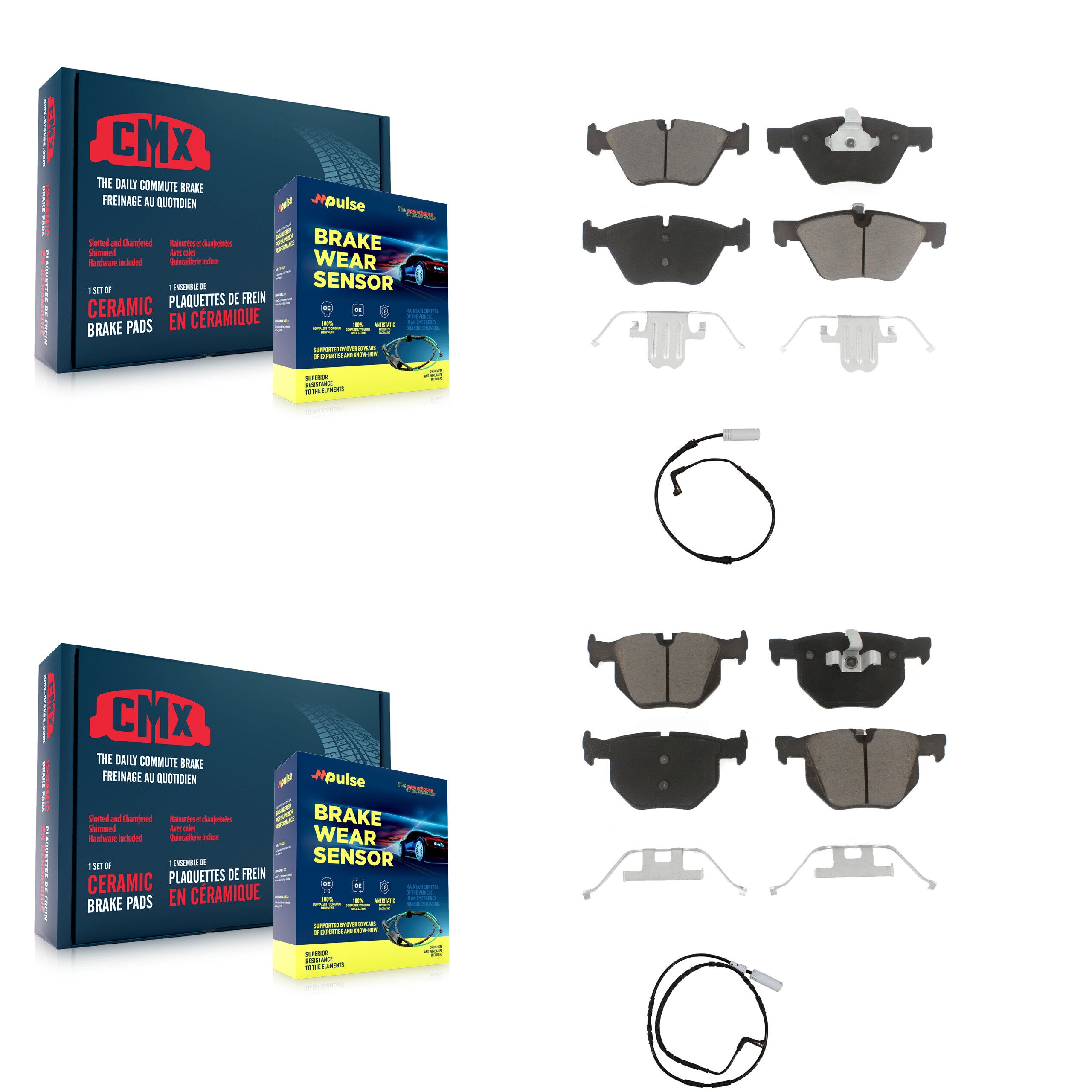 Front Rear Ceramic Disc Brake Pads And Wear Sensors Kit For 2006 BMW 330i KCW-100135