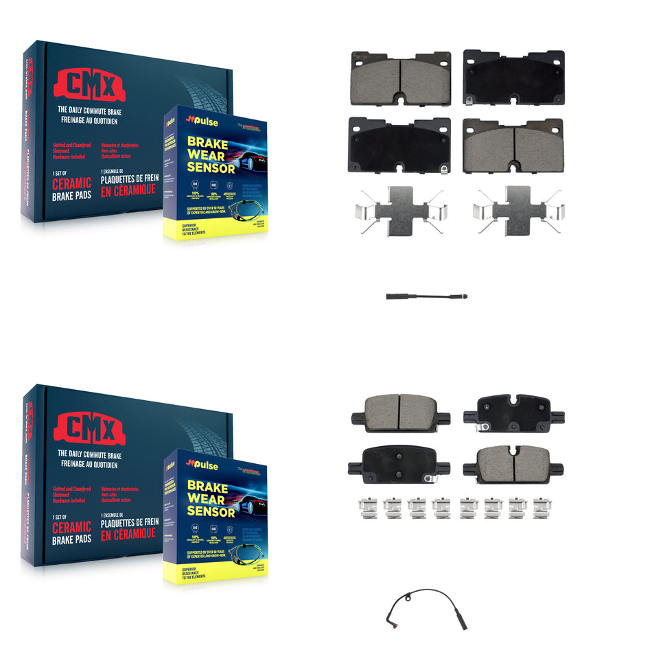Front Rear Ceramic Brake Pad & Wear Sensor Kit For GMC Chevrolet Silverado 1500 Sierra XL KCW-100144