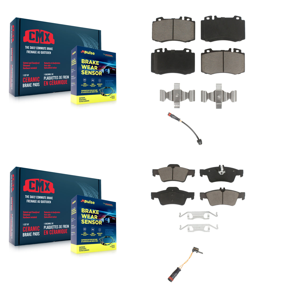Front Rear Ceramic Brake Pad & Wear Sensor Kit For Mercedes-Benz SL500 with Sport Package KCW-100150