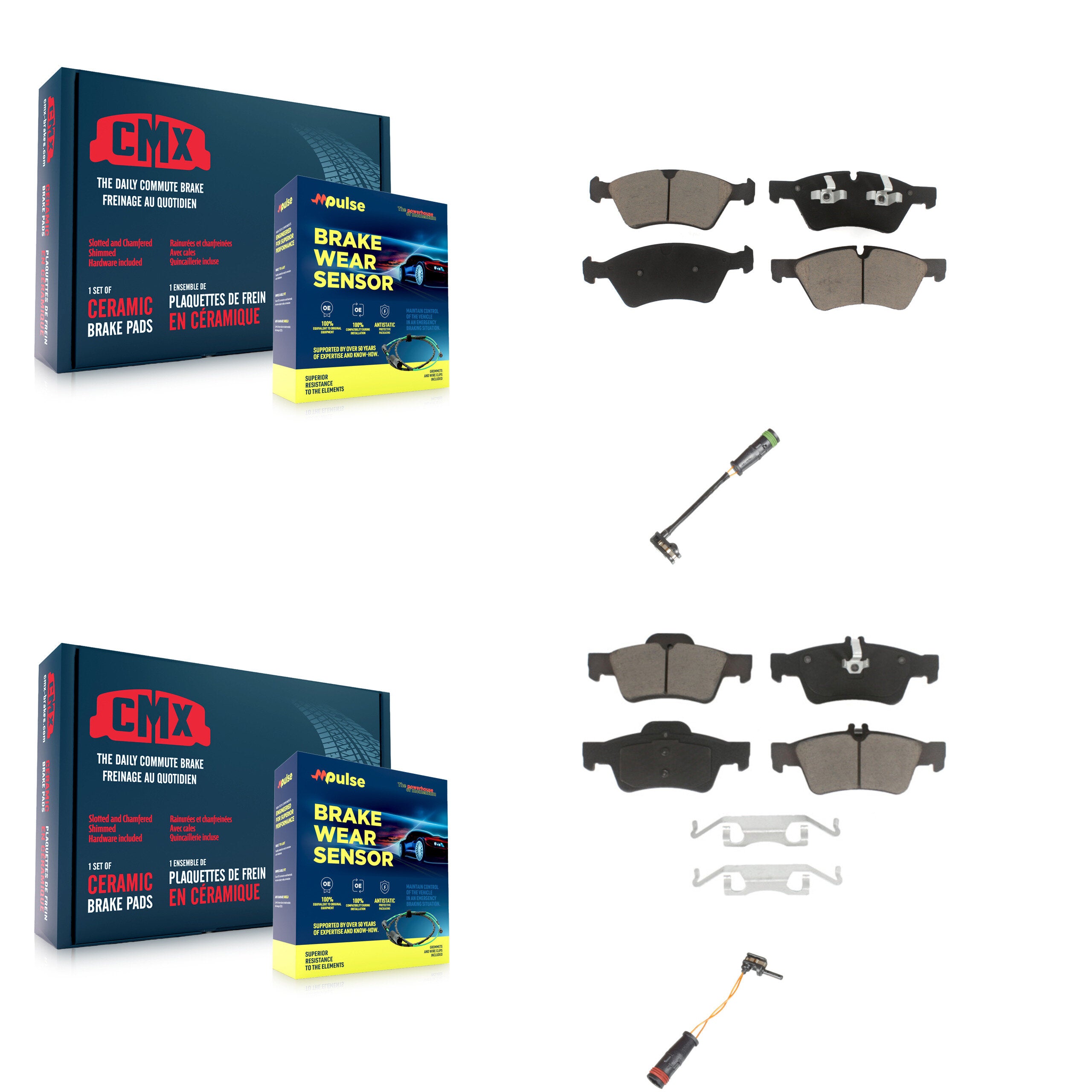 Front Rear Ceramic Brake Pads Wear Sensor Kit For Mercedes-Benz E550 4Matic with AWD 5.5L KCW-100153