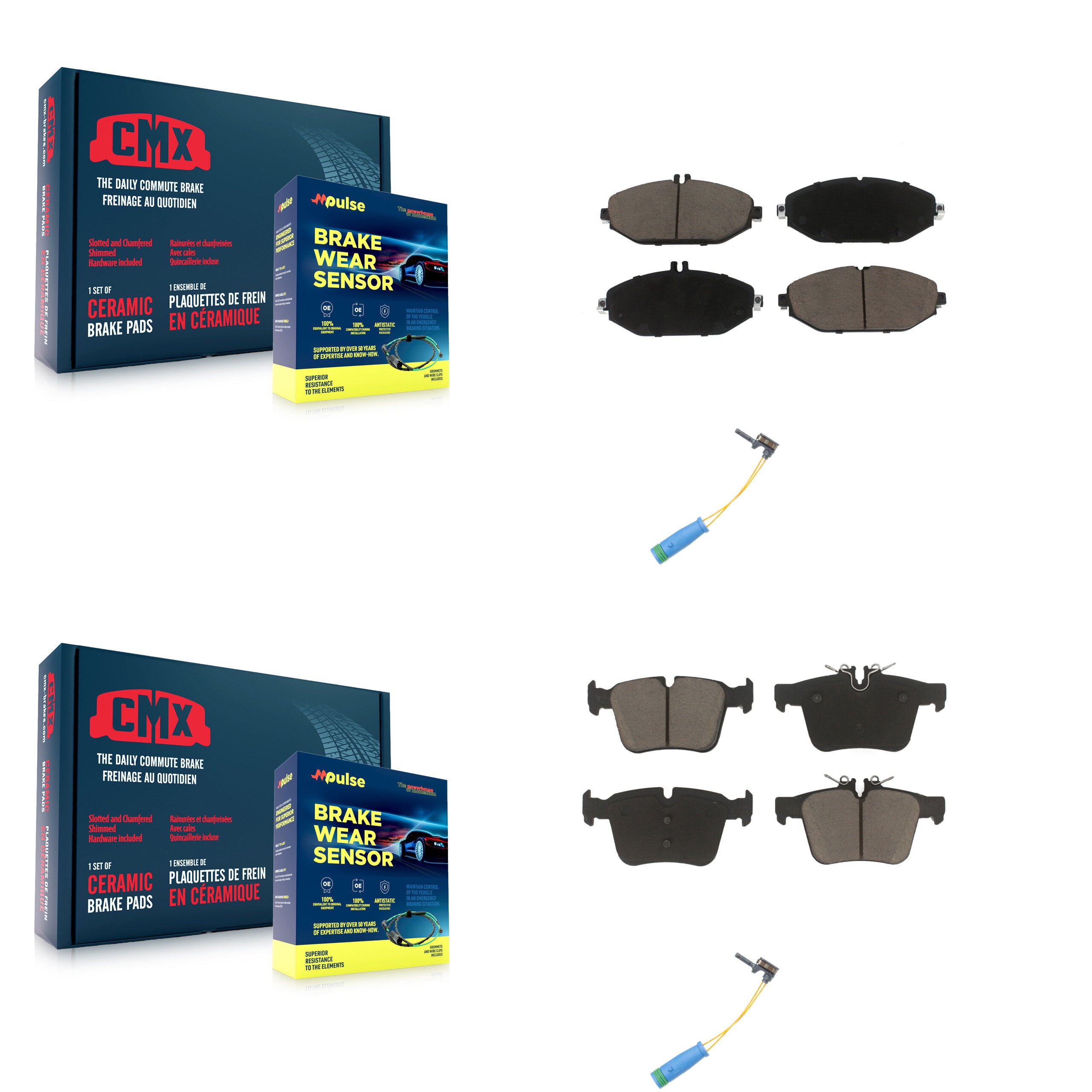 Front Rear Ceramic Brake Pad Wear Sensor Kit For Mercedes-Benz C300 Without Sport Package KCW-100158