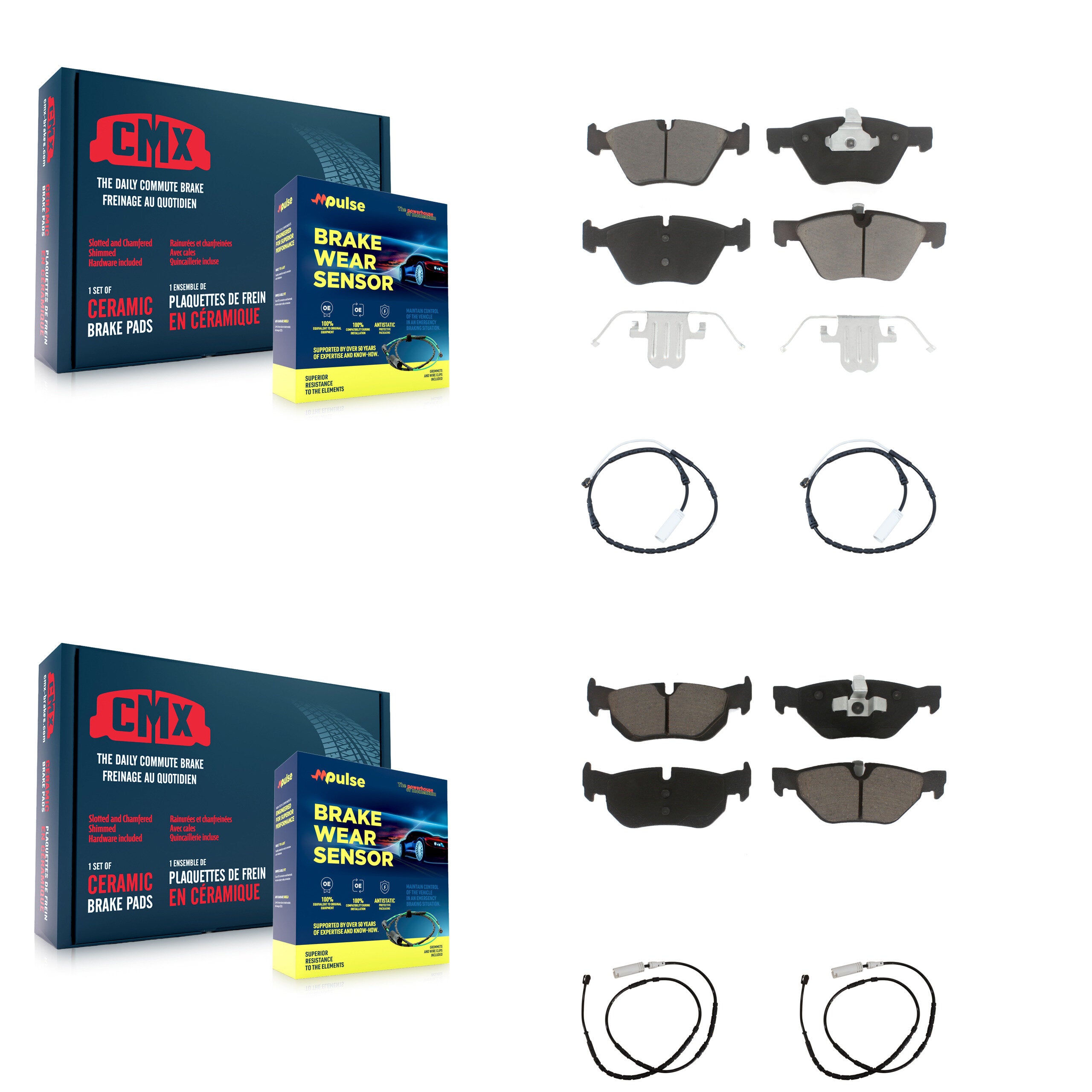 Front Rear Ceramic Disc Brake Pads And Wear Sensors Kit For 2012 BMW X1 xDrive28i KCW-100211