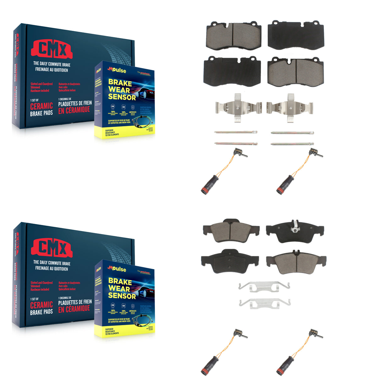 Front Rear Ceramic Disc Brake Pads And Wear Sensors Kit For Mercedes-Benz SL550 CL550 KCW-100217