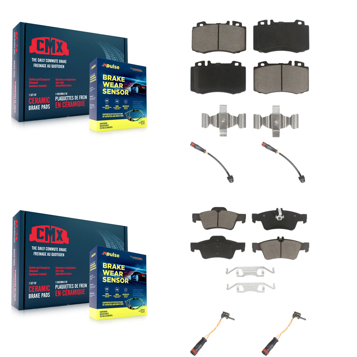 Front Rear Ceramic Brake Pad & Wear Sensor Kit For Mercedes-Benz SL500 with Sport Package KCW-100218