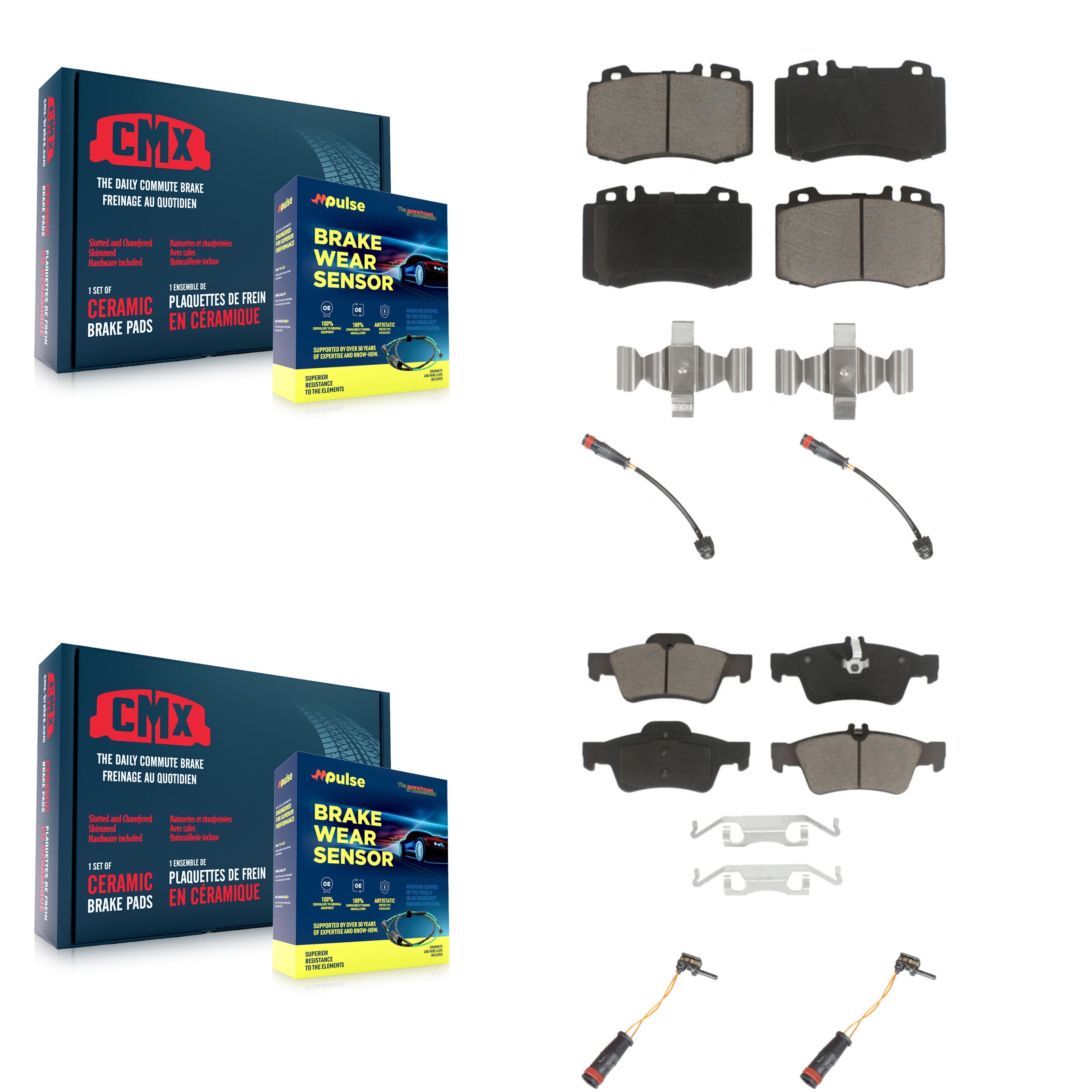 Front Rear Ceramic Brake Pad & Wear Sensor Kit For Mercedes-Benz SL500 with Sport Package KCW-100218
