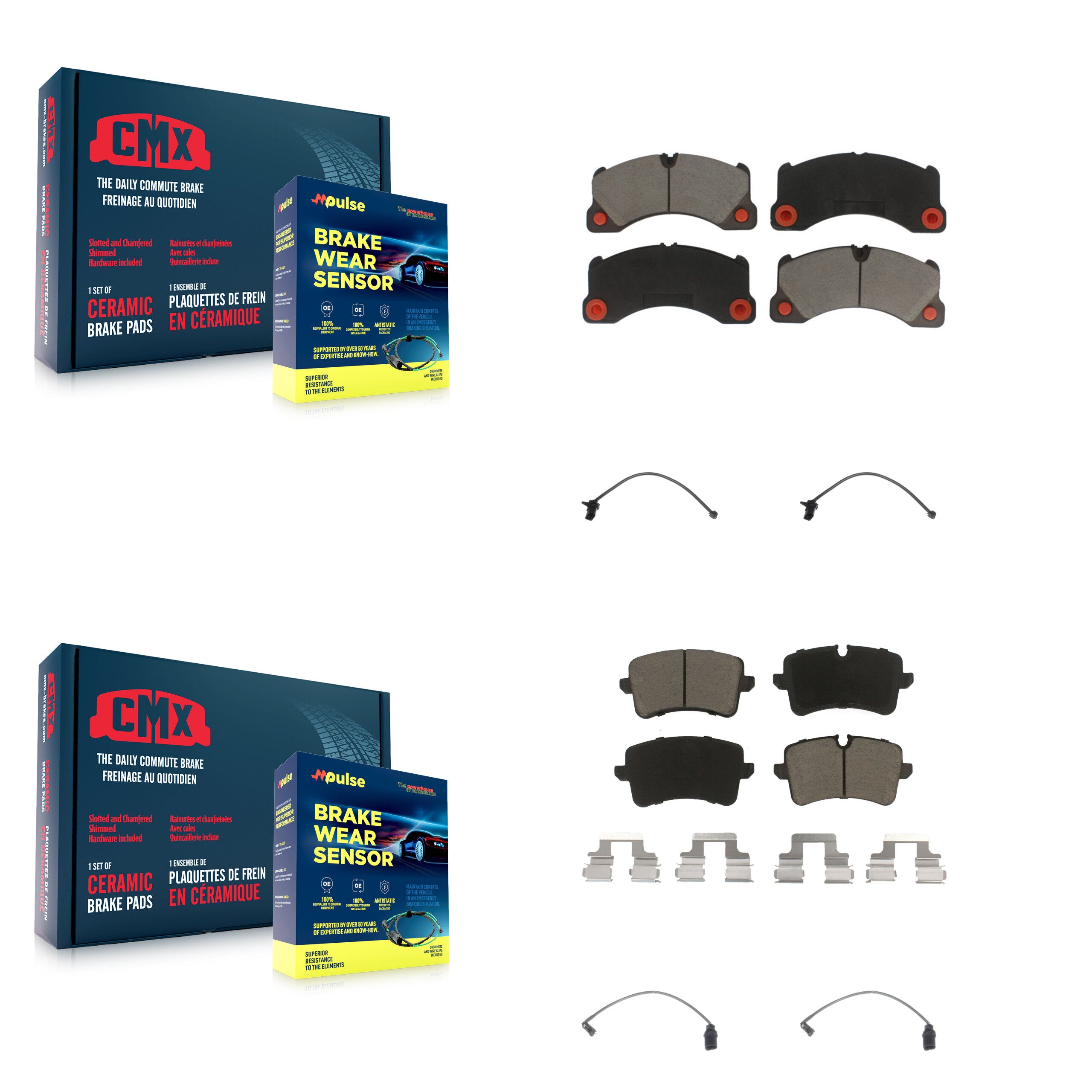 Front Rear Ceramic Disc Brake Pads Wear Sensor Kit For Porsche Macan except Rotor KCW-100223