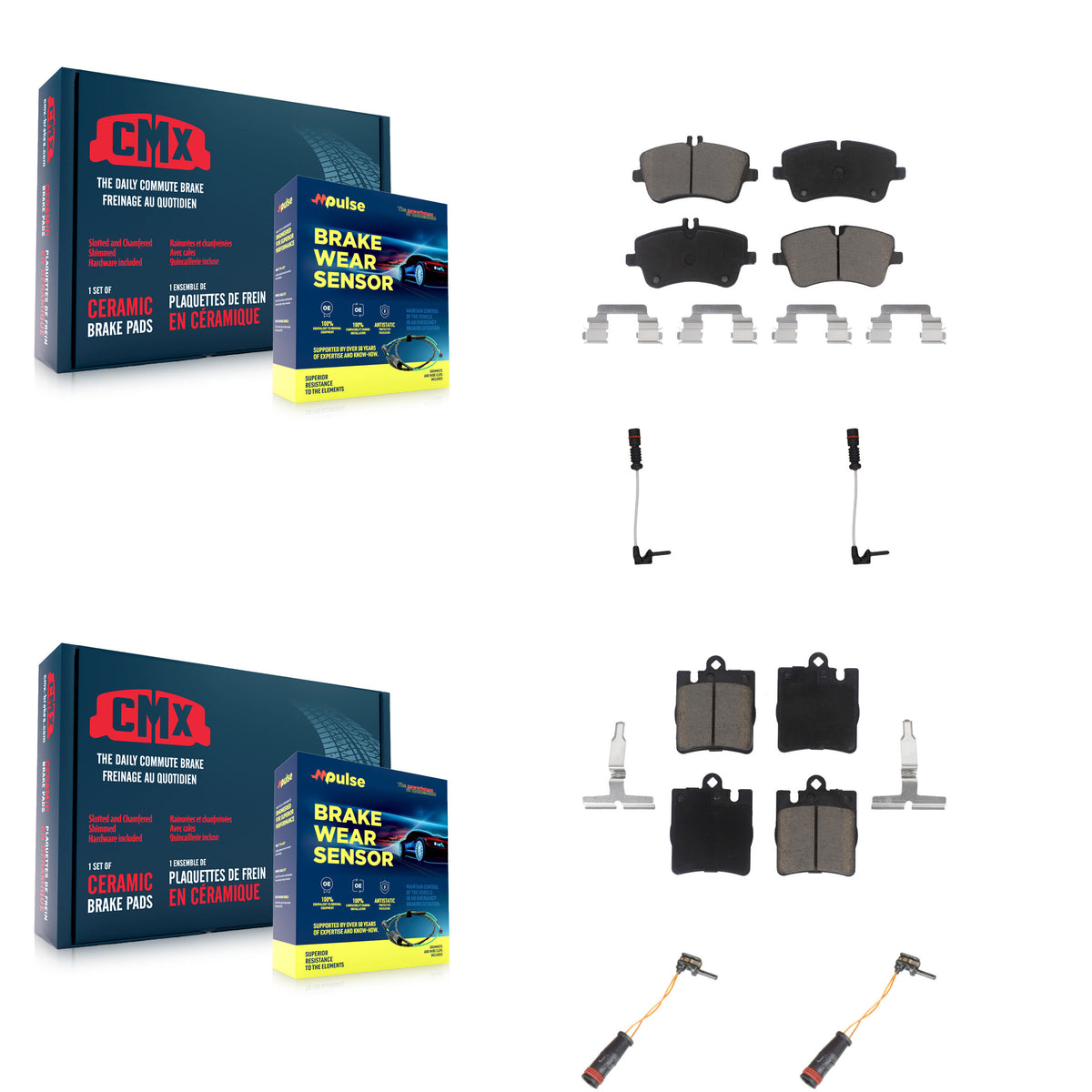 Front Rear Ceramic Brake Pads Wear Sensor Kit For 03 Mercedes-Benz CLK320 Coupe with 3.2L KCW-100225