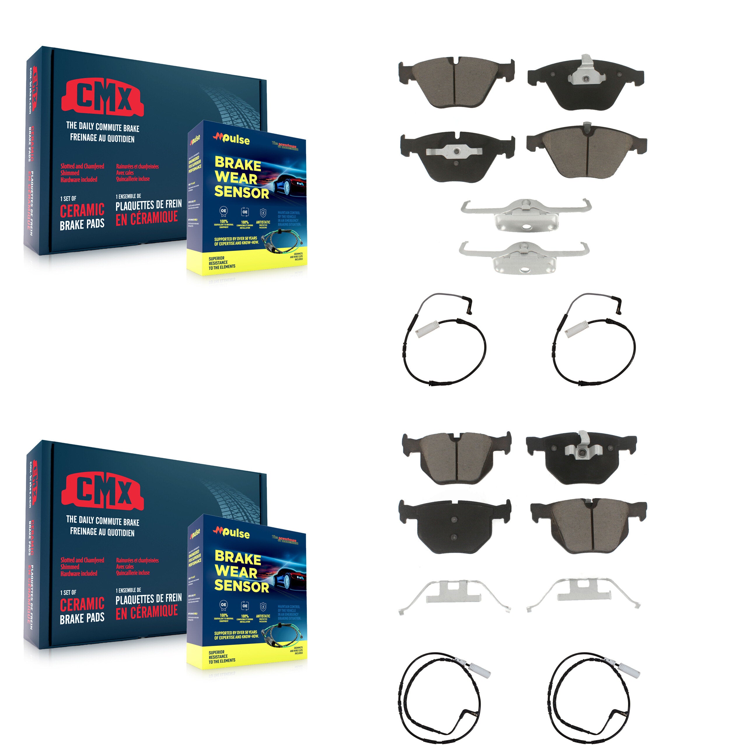 Front Rear Ceramic Disc Brake Pads And Wear Sensors Kit For BMW 335i 335d 3.0L KCW-100260