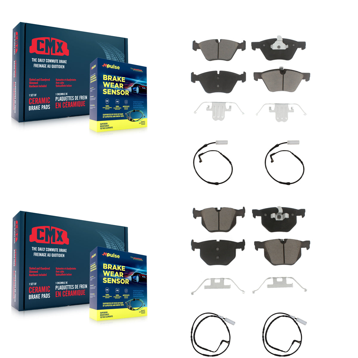 Front Rear Ceramic Disc Brake Pads And Wear Sensors Kit For 2006 BMW 330i KCW-100267
