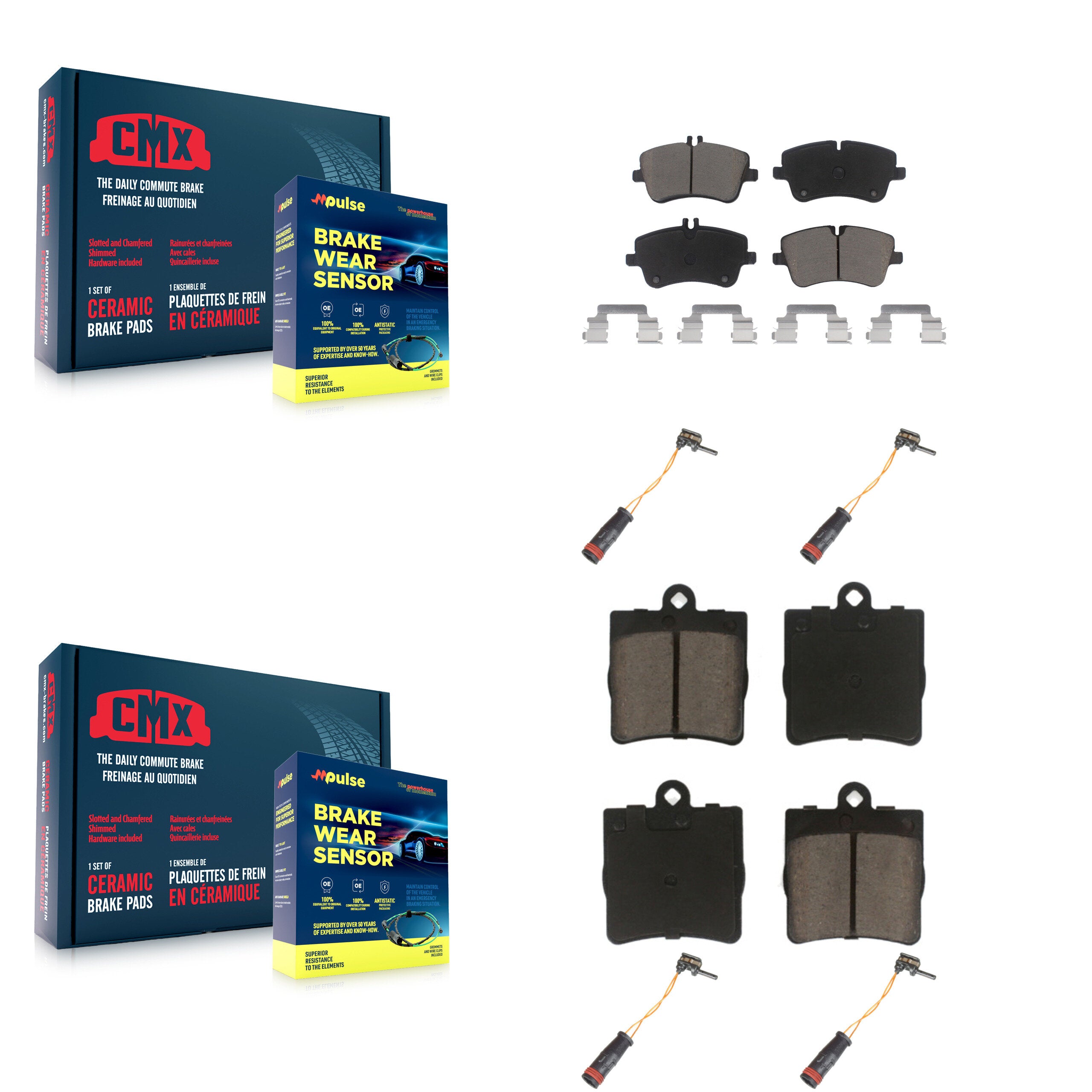 Front Rear Ceramic Disc Brake Pads And Wear Sensors Kit For Mercedes-Benz C230 C240 KCW-100274