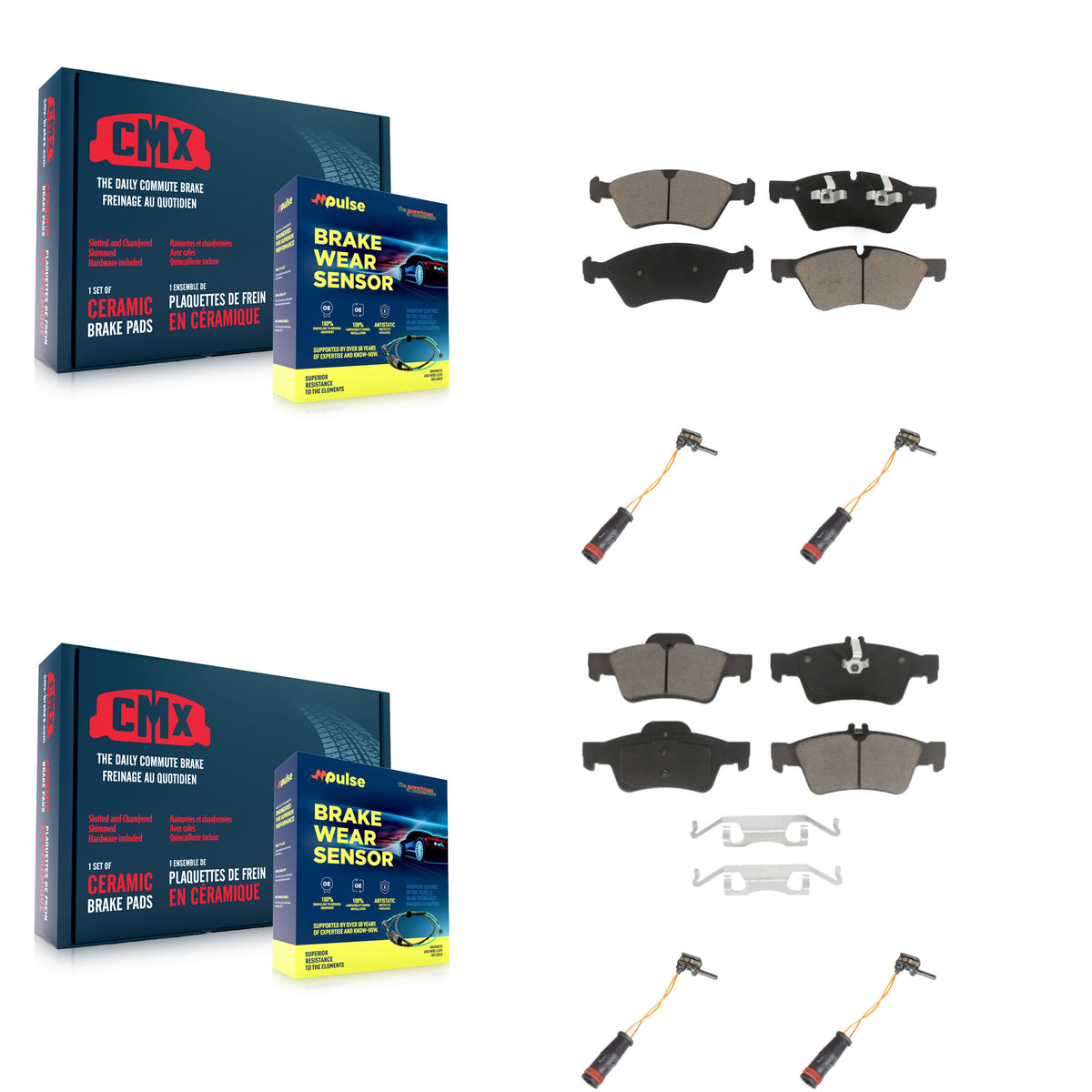 Front Rear Ceramic Disc Brake Pads And Wear Sensors Kit For Mercedes-Benz E350 AWD KCW-100277