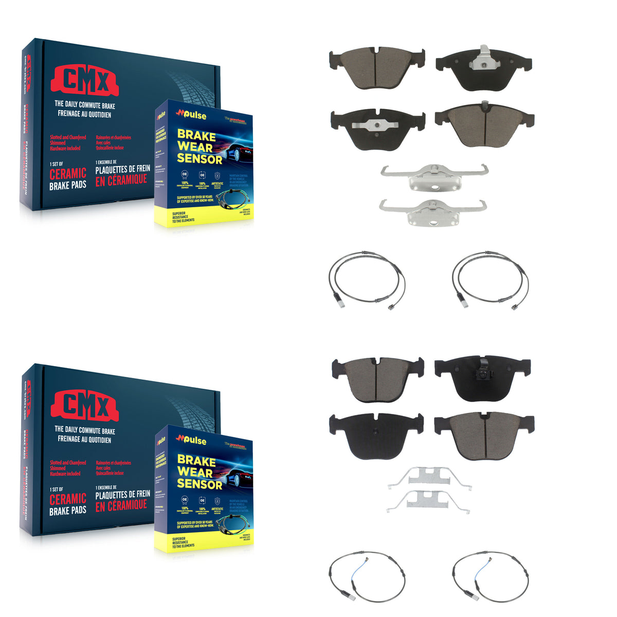 Front Rear Ceramic Disc Brake Pads And Wear Sensors Kit For 2010 BMW 535i Base with 3.0L KCW-100290