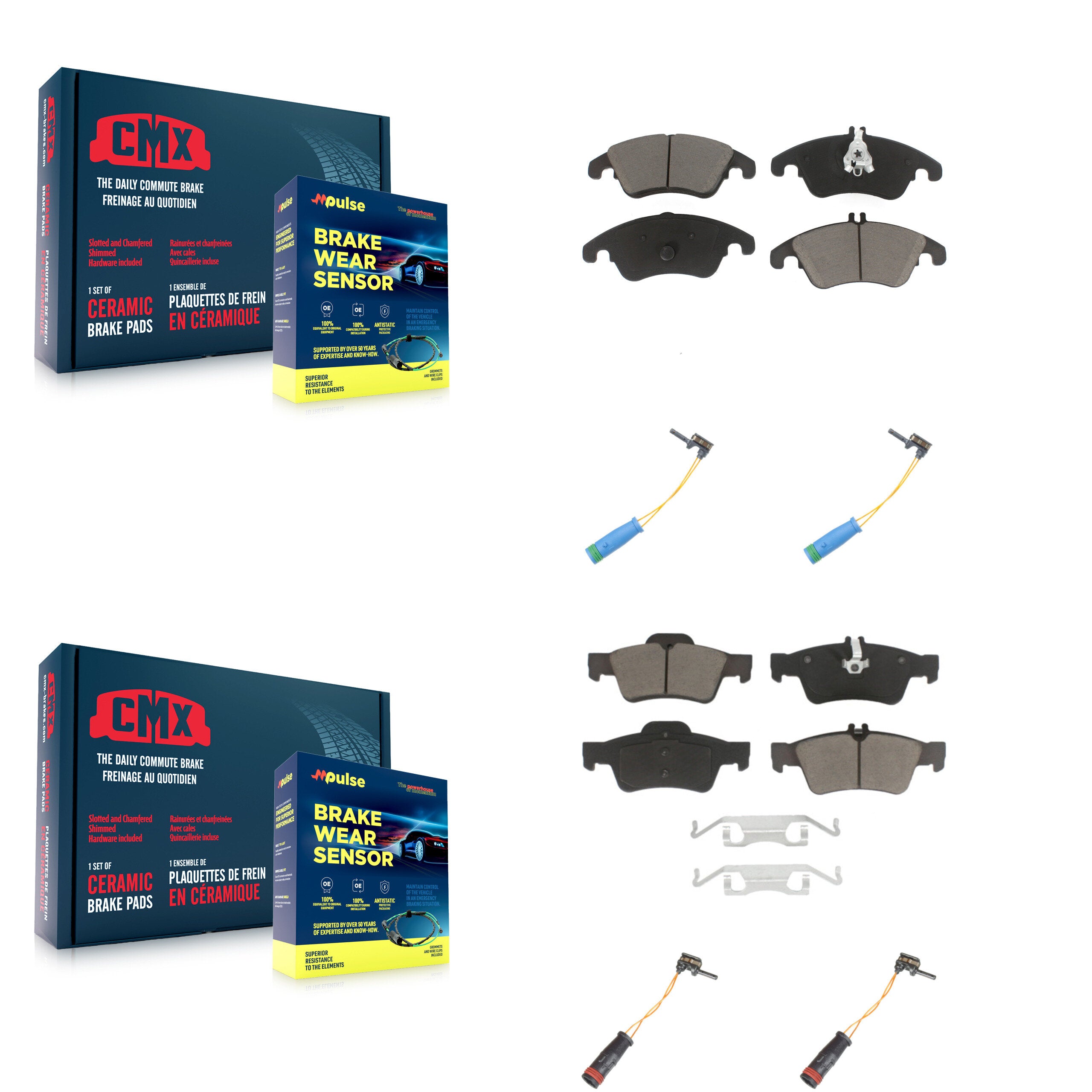 Front Rear Ceramic Disc Brake Pads And Wear Sensors Kit For Mercedes-Benz E400 KCW-100307