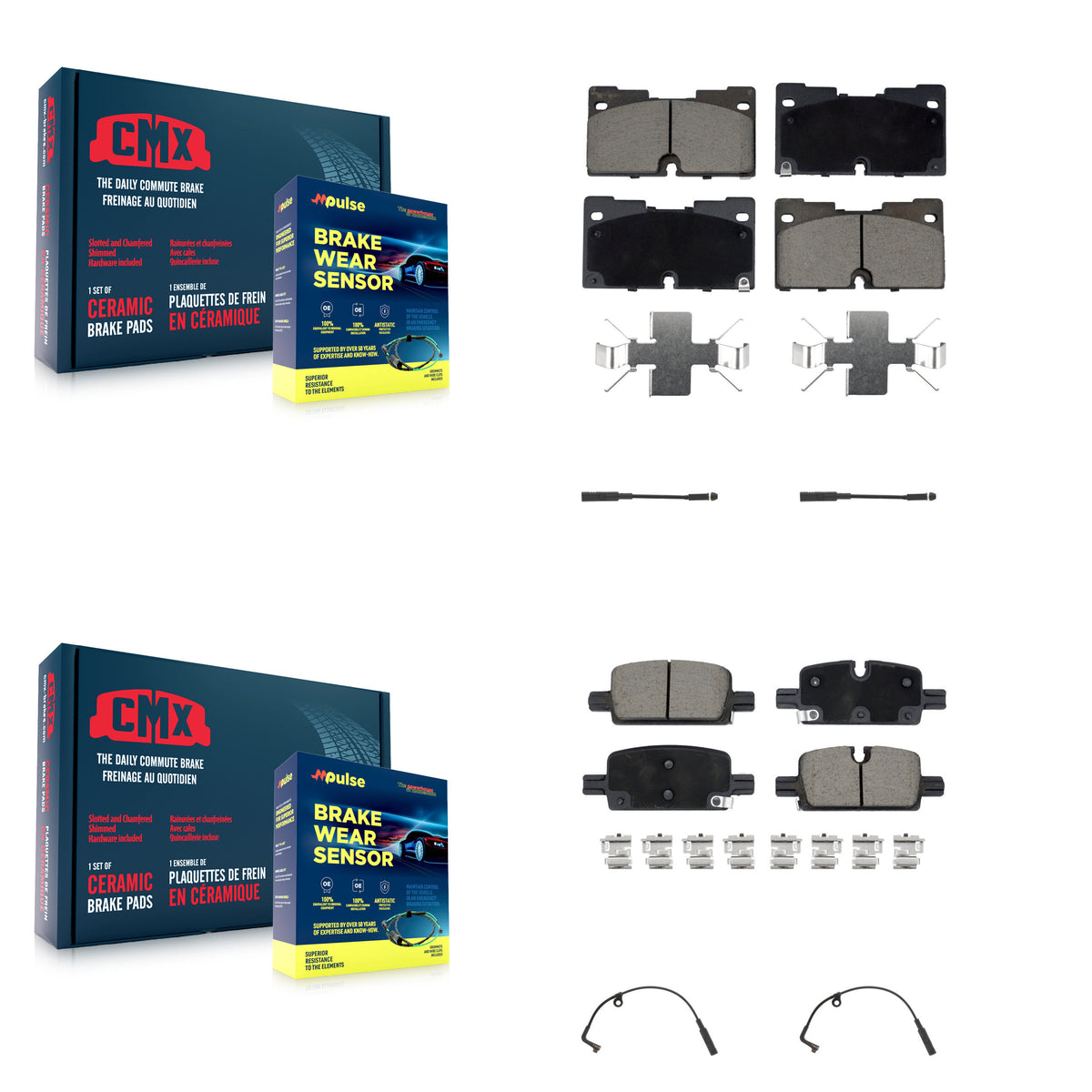Front Rear Ceramic Brake Pad & Wear Sensor Kit For GMC Chevrolet Silverado 1500 Sierra XL KCW-100313