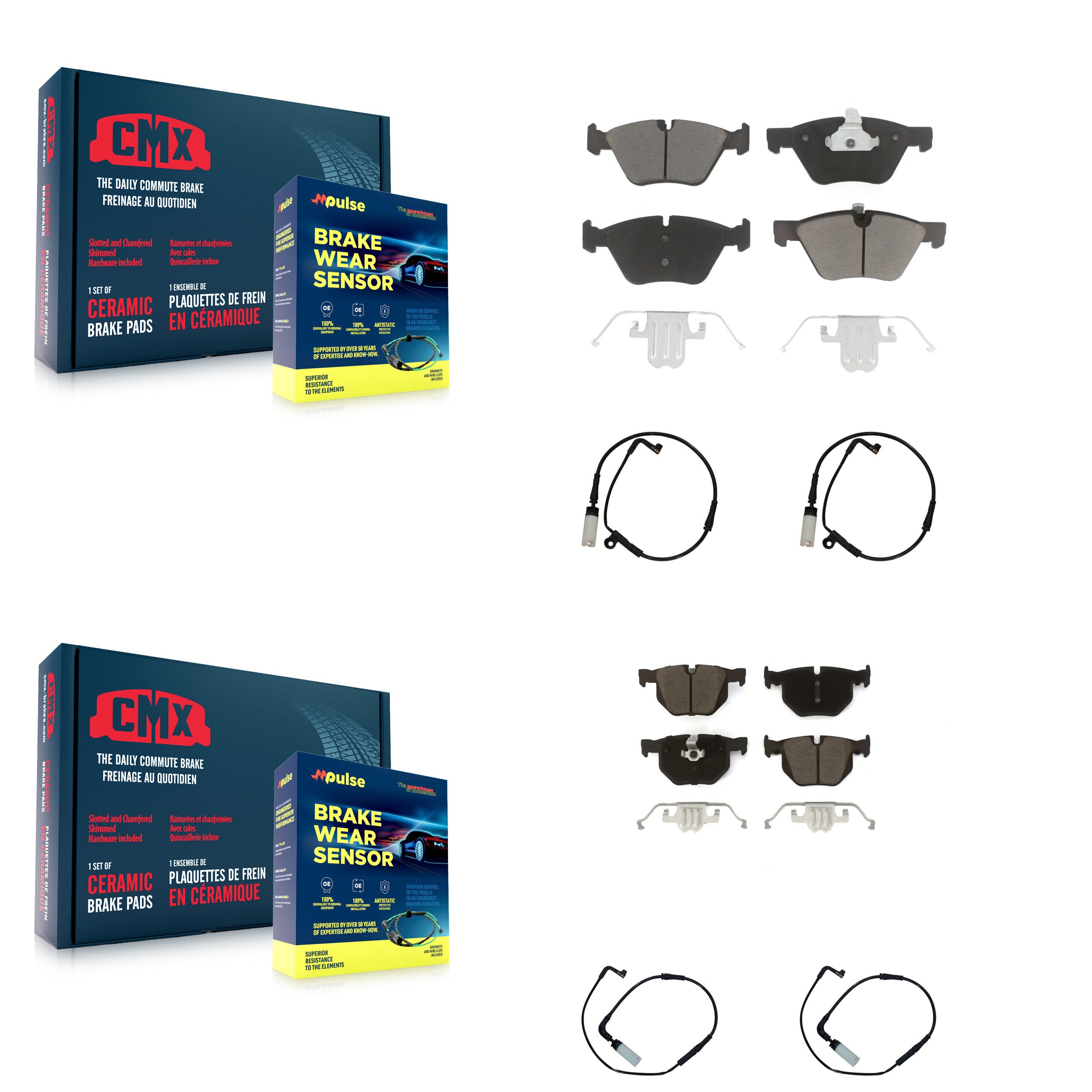 Front Rear Ceramic Brake Pad Wear Sensor Kit For BMW 525i With 310mm Diameter Rotor KCW-100320
