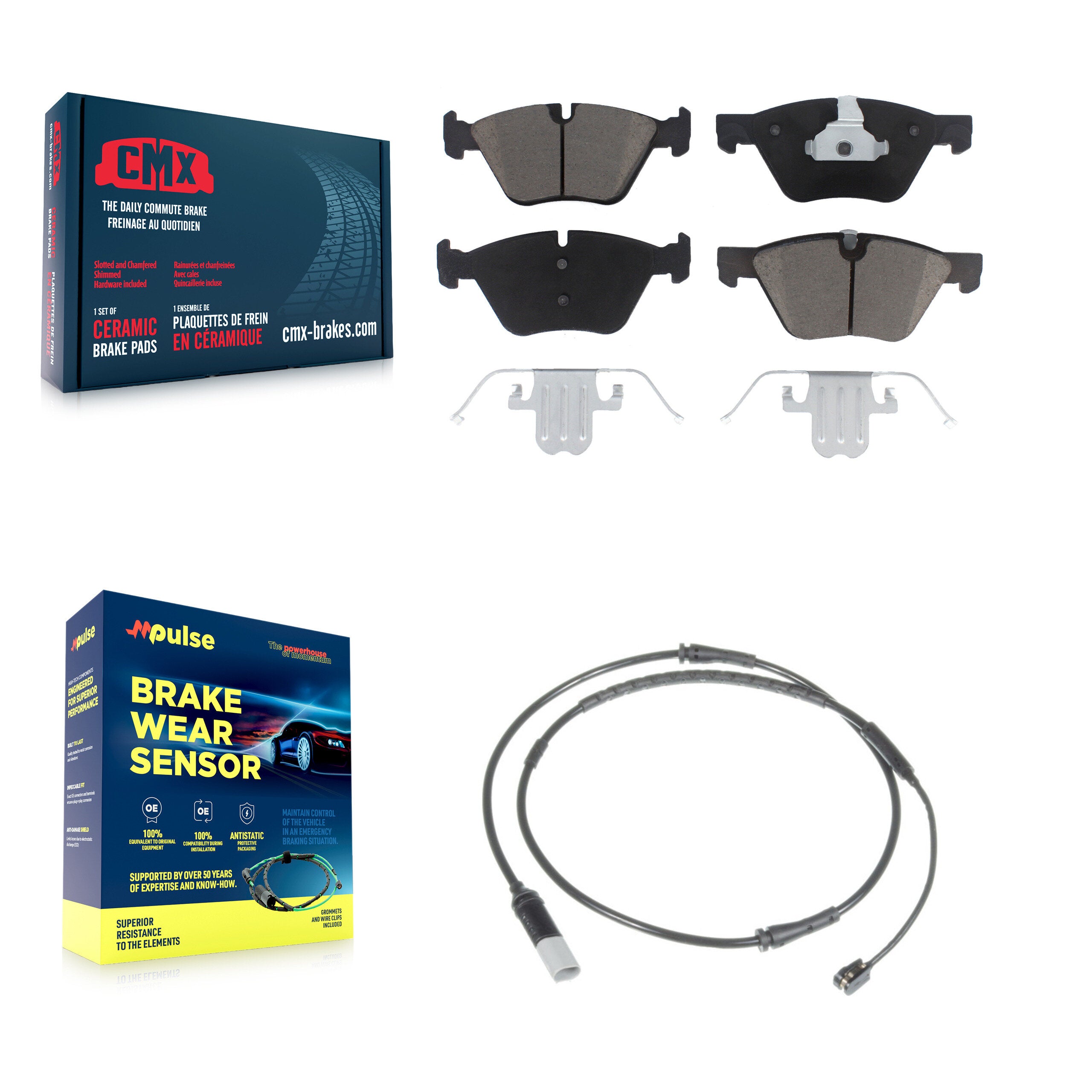 Front Ceramic Disc Brake Pads And Wear Sensors Kit For BMW 528i KCW-100449