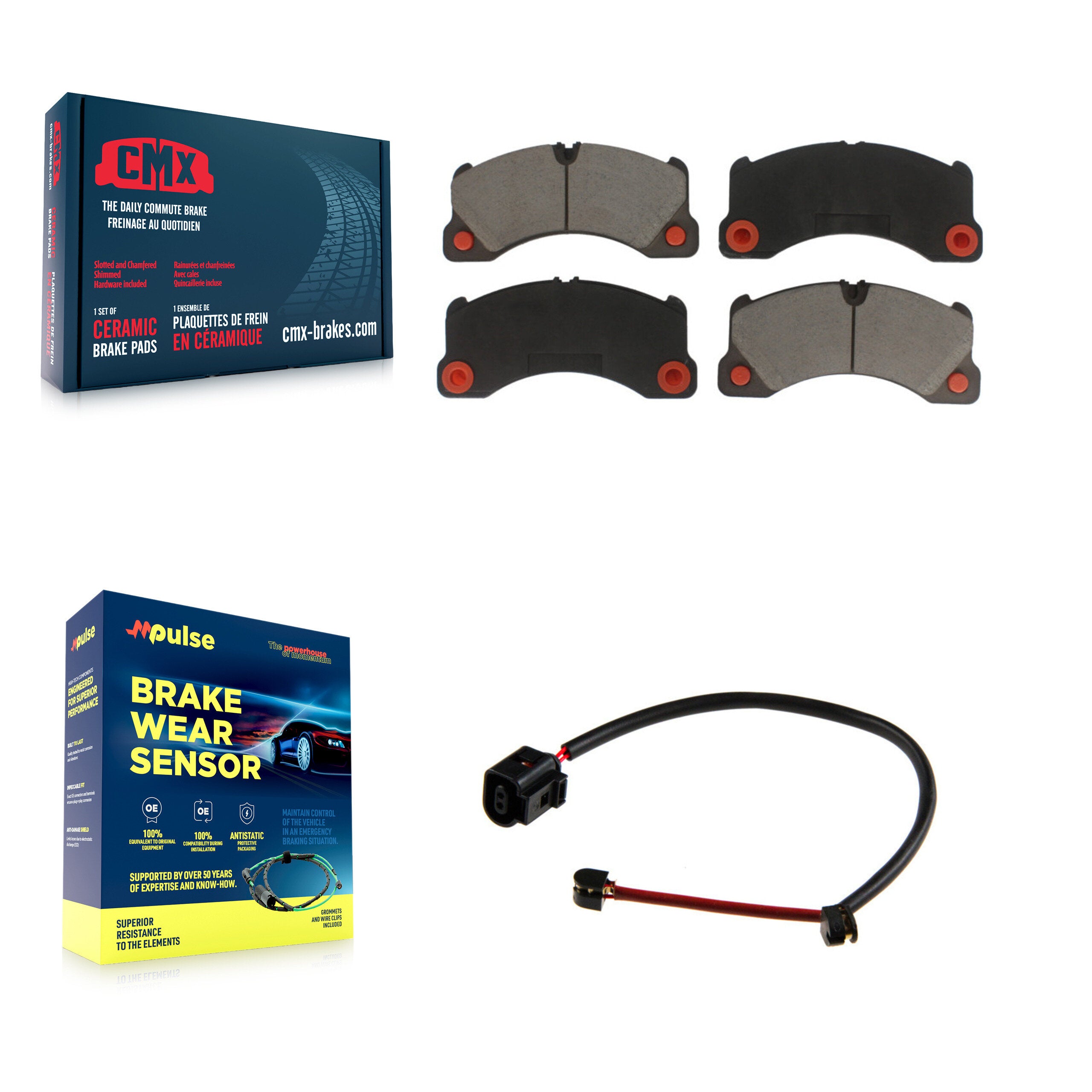 Front Ceramic Brake Pad Wear Sensor Kit For 2010-2011 Porsche Panamera with Rotor KCW-100480