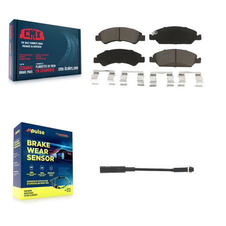 Front Ceramic Brake Pads Wear Sensor Kit For GMC Chevrolet Silverado 1500 LD Sierra Yukon KCW-100542