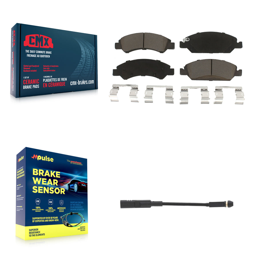 Front Ceramic Brake Pads Wear Sensor Kit For GMC Chevrolet Silverado 1500 LD Sierra Yukon KCW-100542