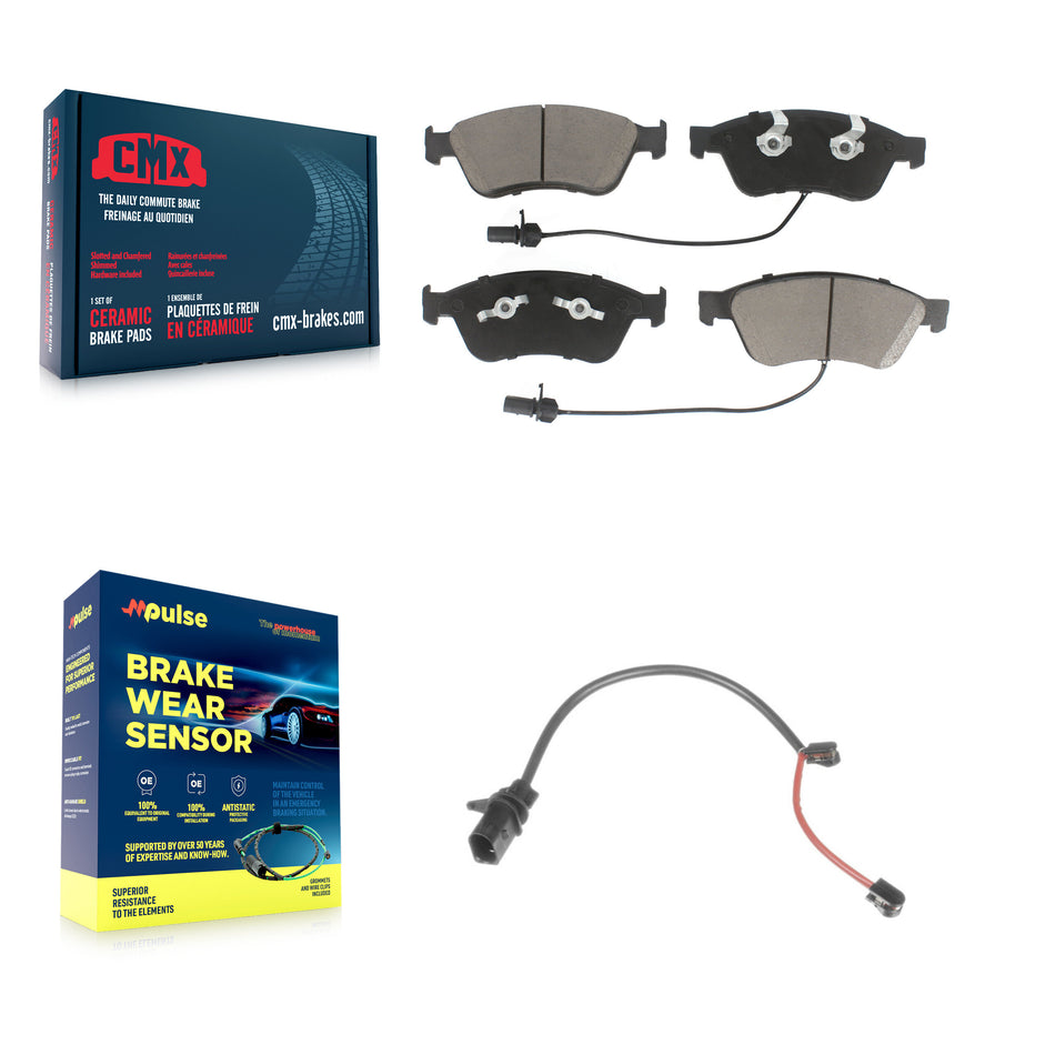 Front Ceramic Disc Brake Pads And Extra Wear Sensors Kit For 2011 Audi S6 5.2L KCW-100545