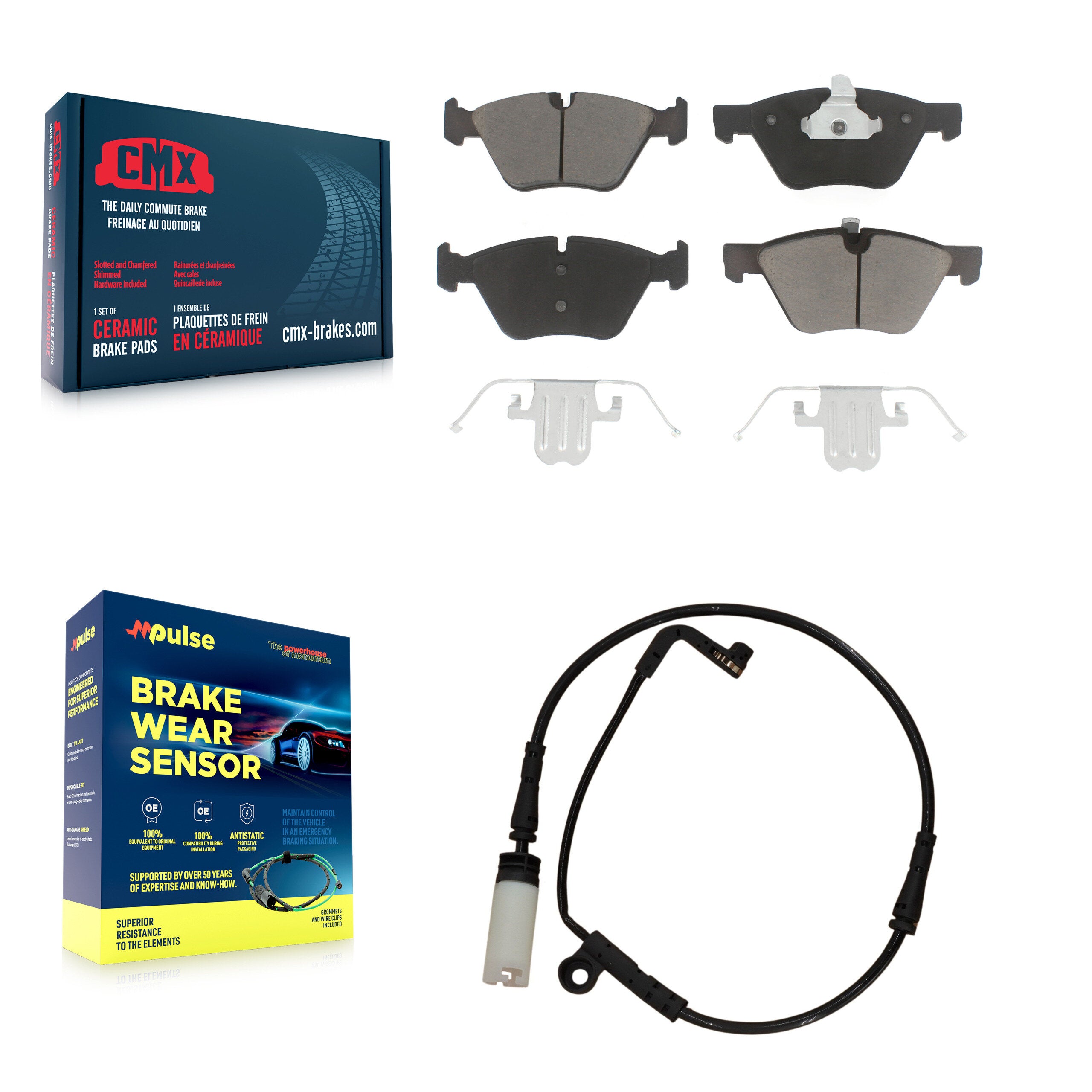 Front Ceramic Disc Brake Pad Wear Sensor Kit For BMW 525i With 310mm Diameter Rotor KCW-100554