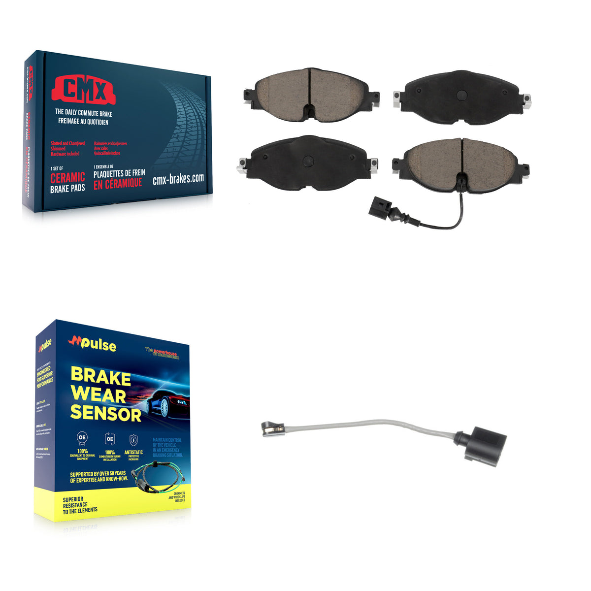 Front Ceramic Brake Pad & Extra Wear Sensor Kit For Volkswagen Jetta Golf SportWagen Taos KCW-100599