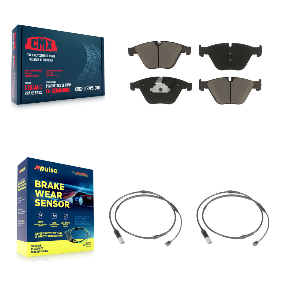 Front Ceramic Brake Pad & Wear Sensor Pair Kit For BMW 535i 640i Gran Coupe xDrive 528i 5 KCW-100607