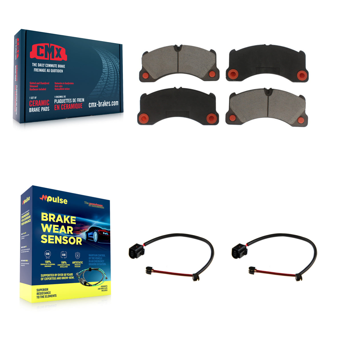 Front Ceramic Disc Brake Pad Wear Sensor Pair Kit For Porsche Panamera with Rotor KCW-100637