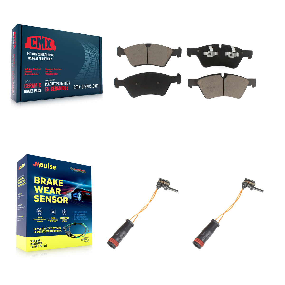 Front Ceramic Disc Brake Pads And Wear Sensor Pairs Kit For Mercedes-Benz E350 AWD KCW-100645