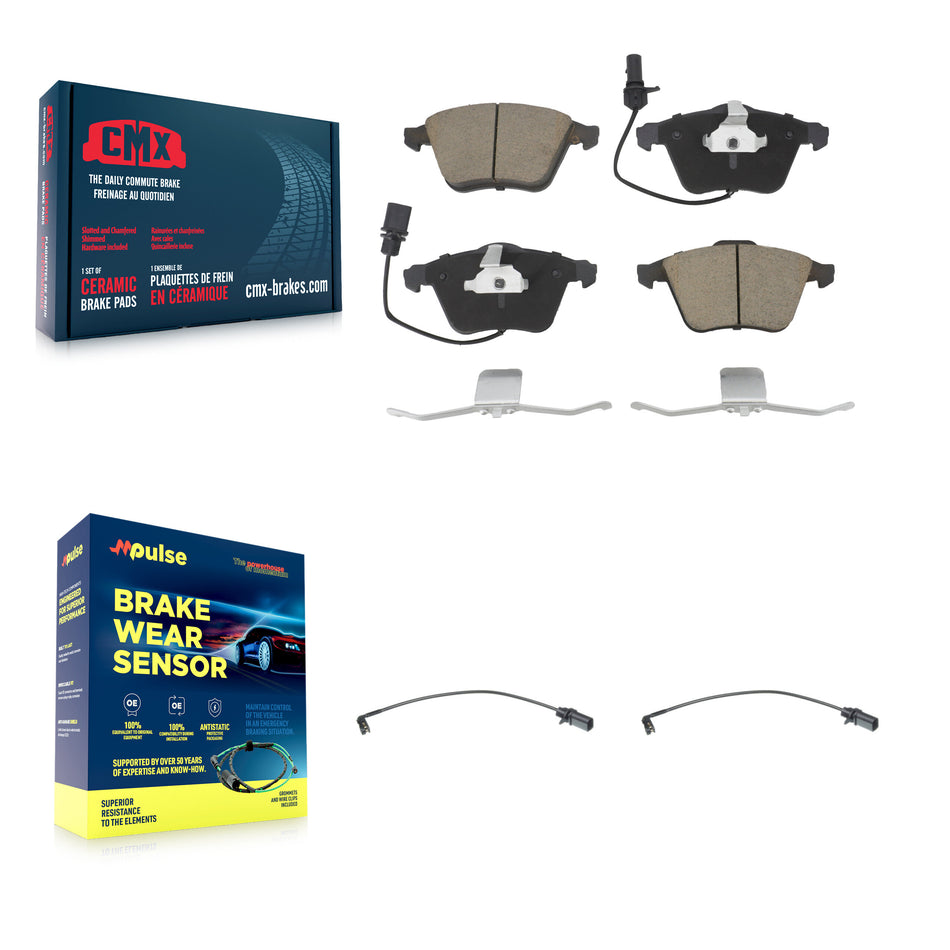 Front Ceramic Disc Brake Pads And Extra Wear Sensor Pairs Kit For 2008 Audi A4 Quattro S4 KCW-100658