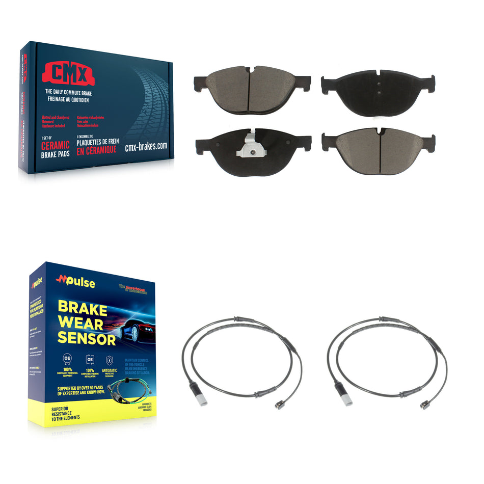 Front Ceramic Brake Pads Wear Sensor Pair Kit For BMW 650i xDrive Gran Coupe 550i 750i GT KCW-100666